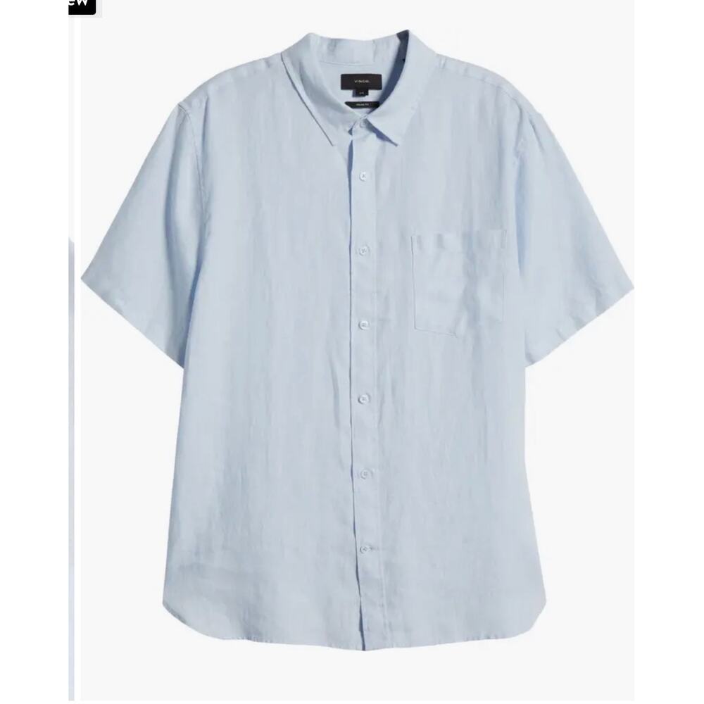 Vince Classic Fit 100% Linen Short Sleeve Shirt Button Up Glacier Men Size Large